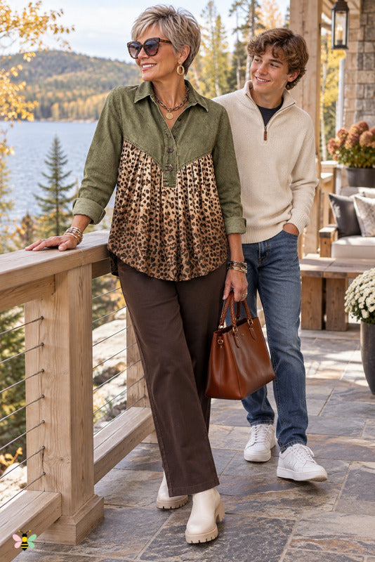 Wild Passage Leopard Contrast Blouse