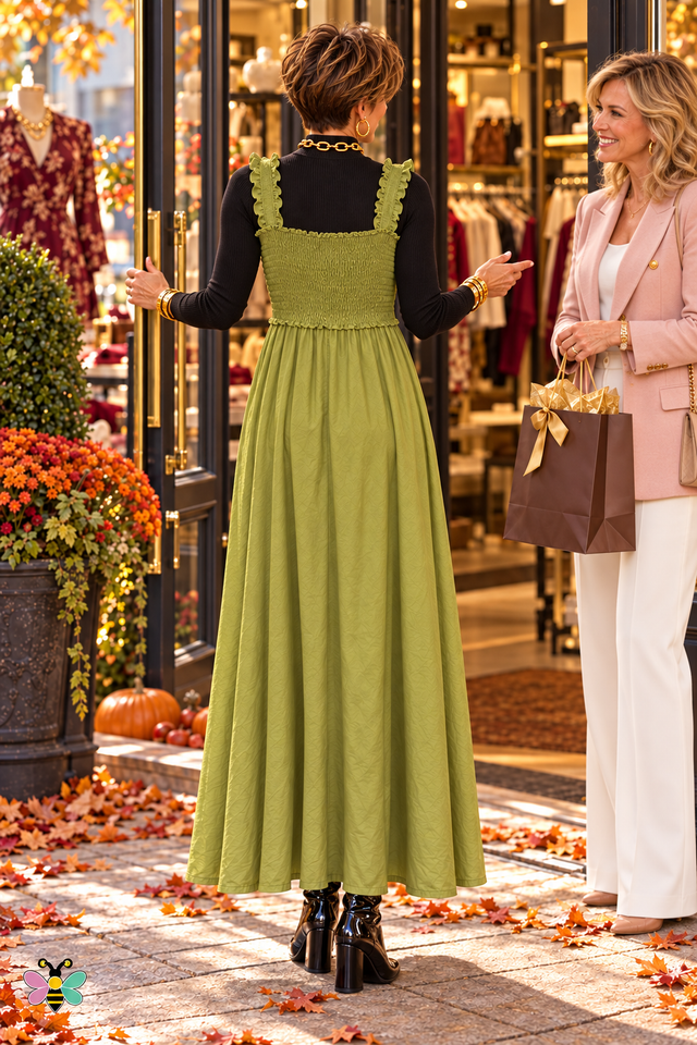 Olive Grove Smocked Maxi Dress | Olive | back