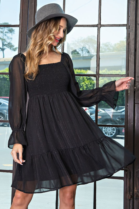 Square Neck Smocked Mini Dress