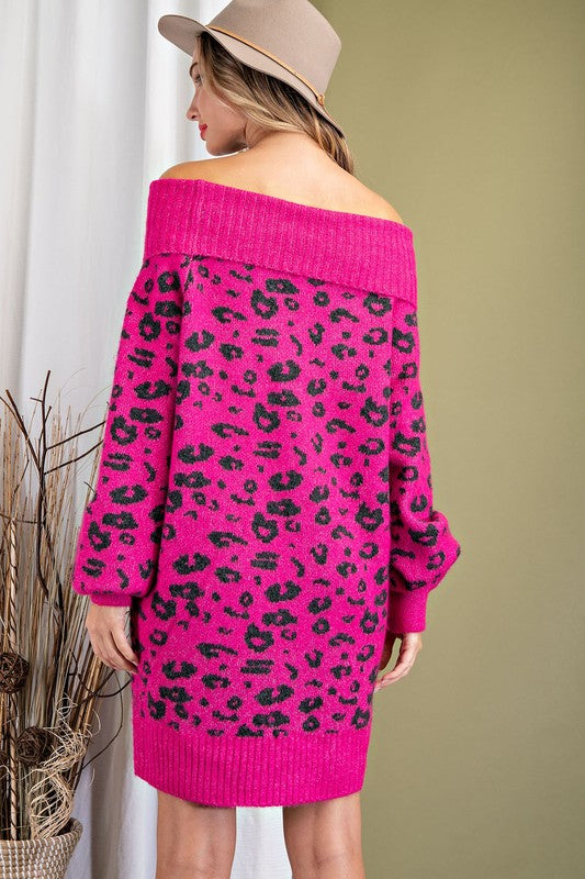 Leopard Ribbed Knit Sweater Dress