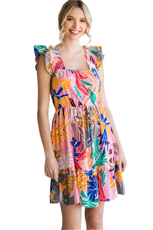 Floral Ruffle Cap Sleeve Dress