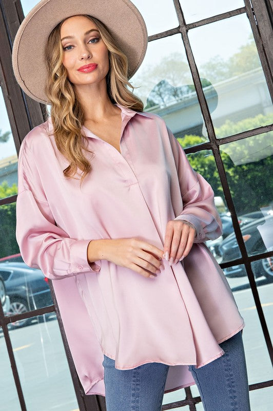 Tab Color Blouse Top in Dusty Rose