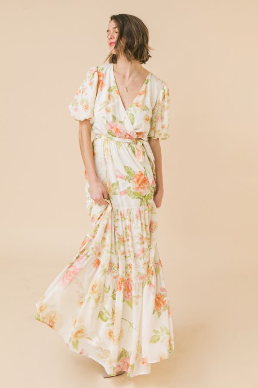 Surplice Neckline Floral Maxi Dress