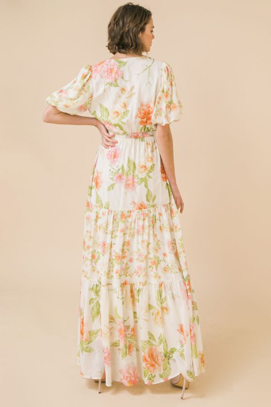 Surplice Neckline Floral Maxi Dress