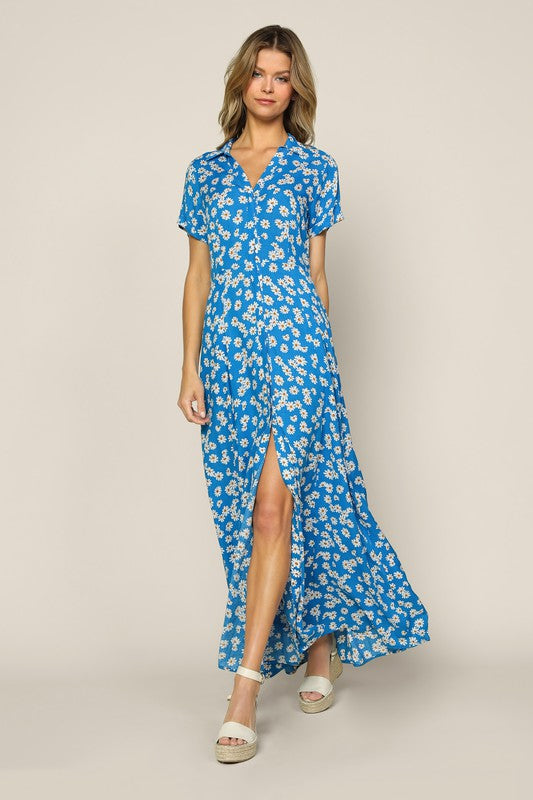 Short Sleeve Button Down Maxi Shirt Dress