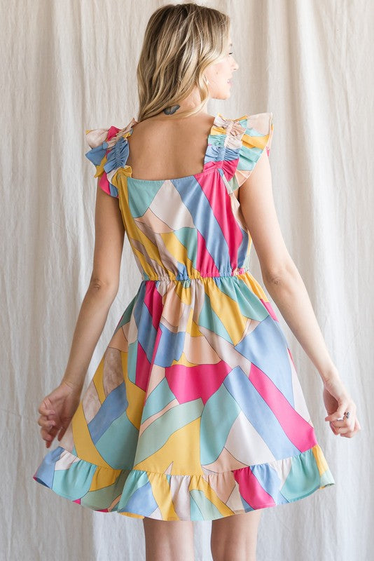 Ruffle Sleeve Drawstring Dress