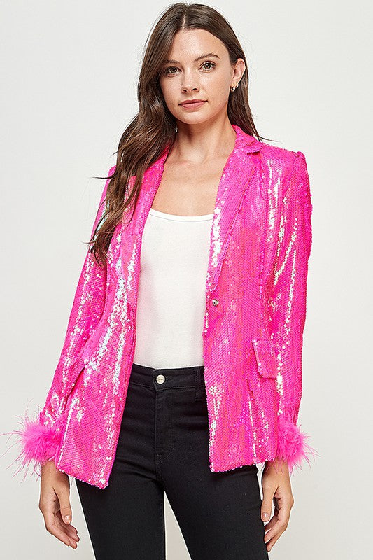 Feather Trim Sequin Jacket