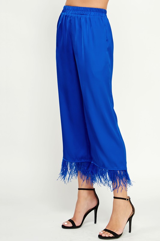 Feather Trimmed Ankle Pants