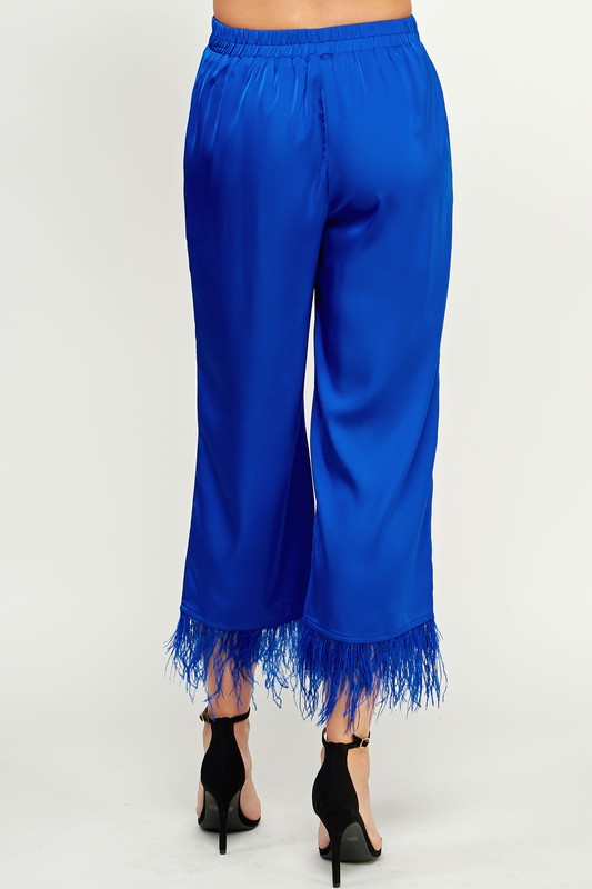 Feather Trimmed Ankle Pants