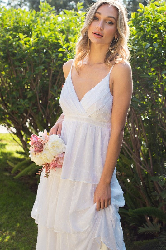 V-Neck Tiered Sleeveless Maxi Dress - Off White