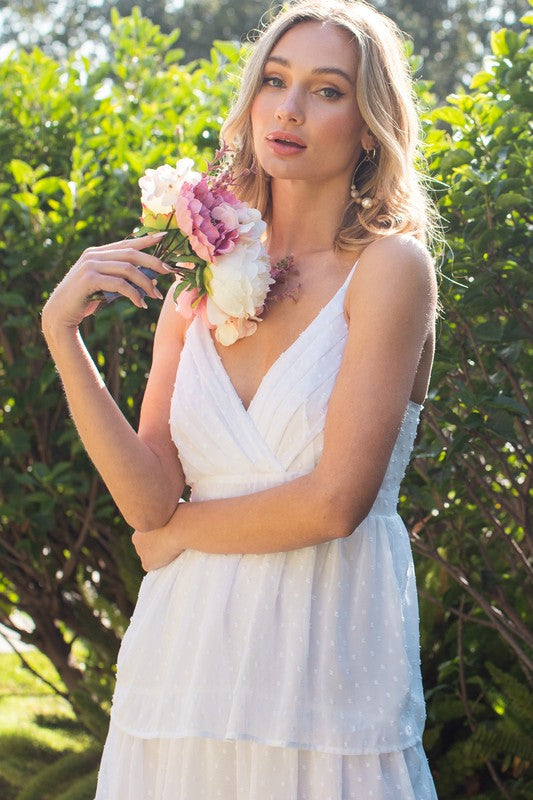 V-Neck Tiered Sleeveless Maxi Dress - Off White