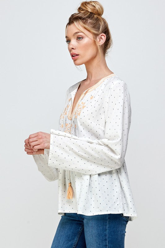 Embroidery Bell Sleeve Top